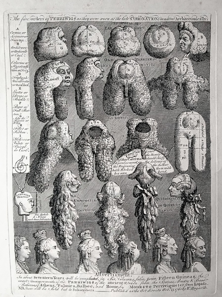  - W. Hoggart - Engraving - The Five Orders Of Perriwigs / Les 5 Perrugues 1761 -