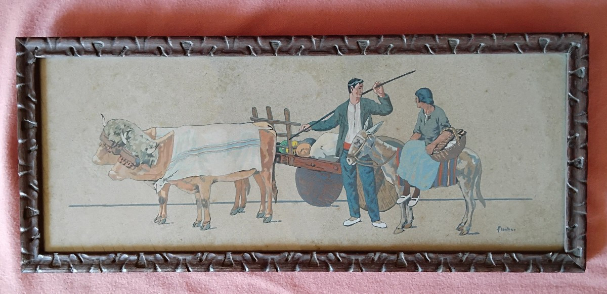 Pair Of Basque Regionalist Gouaches By The Painter Louis Floutier-photo-2