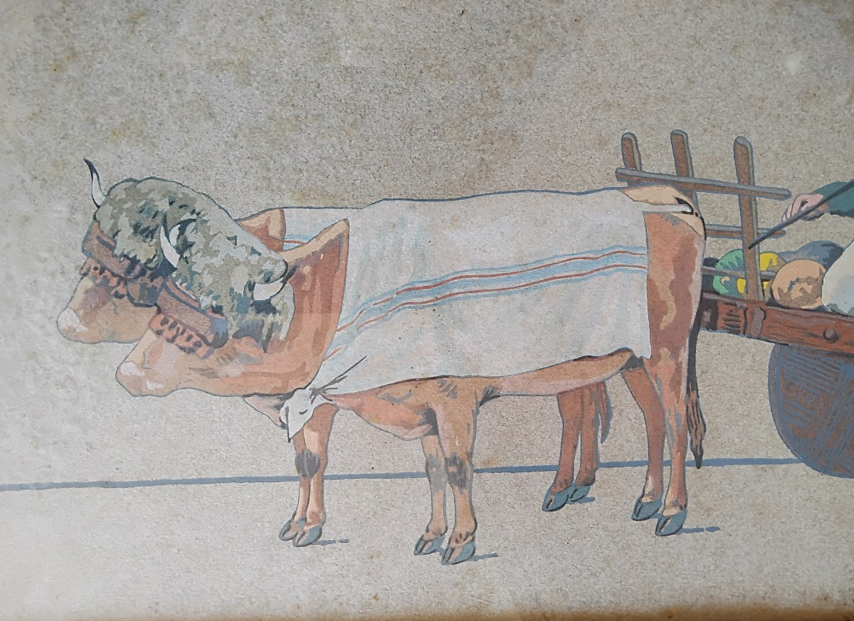 Pair Of Basque Regionalist Gouaches By The Painter Louis Floutier-photo-2