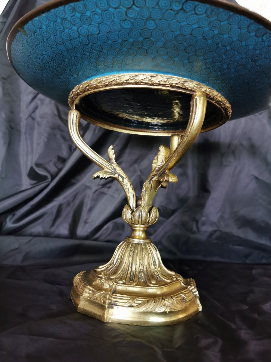 Coupe Sur Pied en émail Cloisonné Et Bronze-photo-3