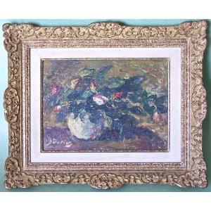 -   Huile  Sur  Panneau  Isorel   De  J.  Duriez   -  1900 / 1993  - Sbg   -  Fleurs   -