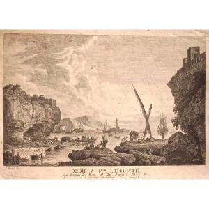 -  Joseph  Vernet  -   Vue  d' Un  Port  Français  -  Gravé  Par  Weirotter  -  Pointe  Sèche  