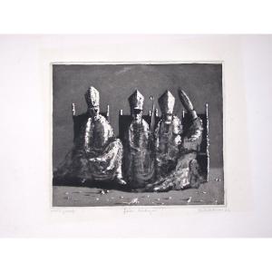 -   Gravure  Bartolomeu Cid dos Santos - 4  Bishops - Signée / 1962   - Epreuve  d' Artiste   -