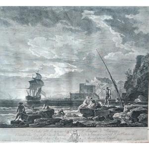 - "the Calm" - Joseph Vernet - Engraved By J J Balechou - Year 1755 - 