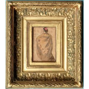 - Painting And Pyrography On Leather - Well Framed & Signed - Early XX * -