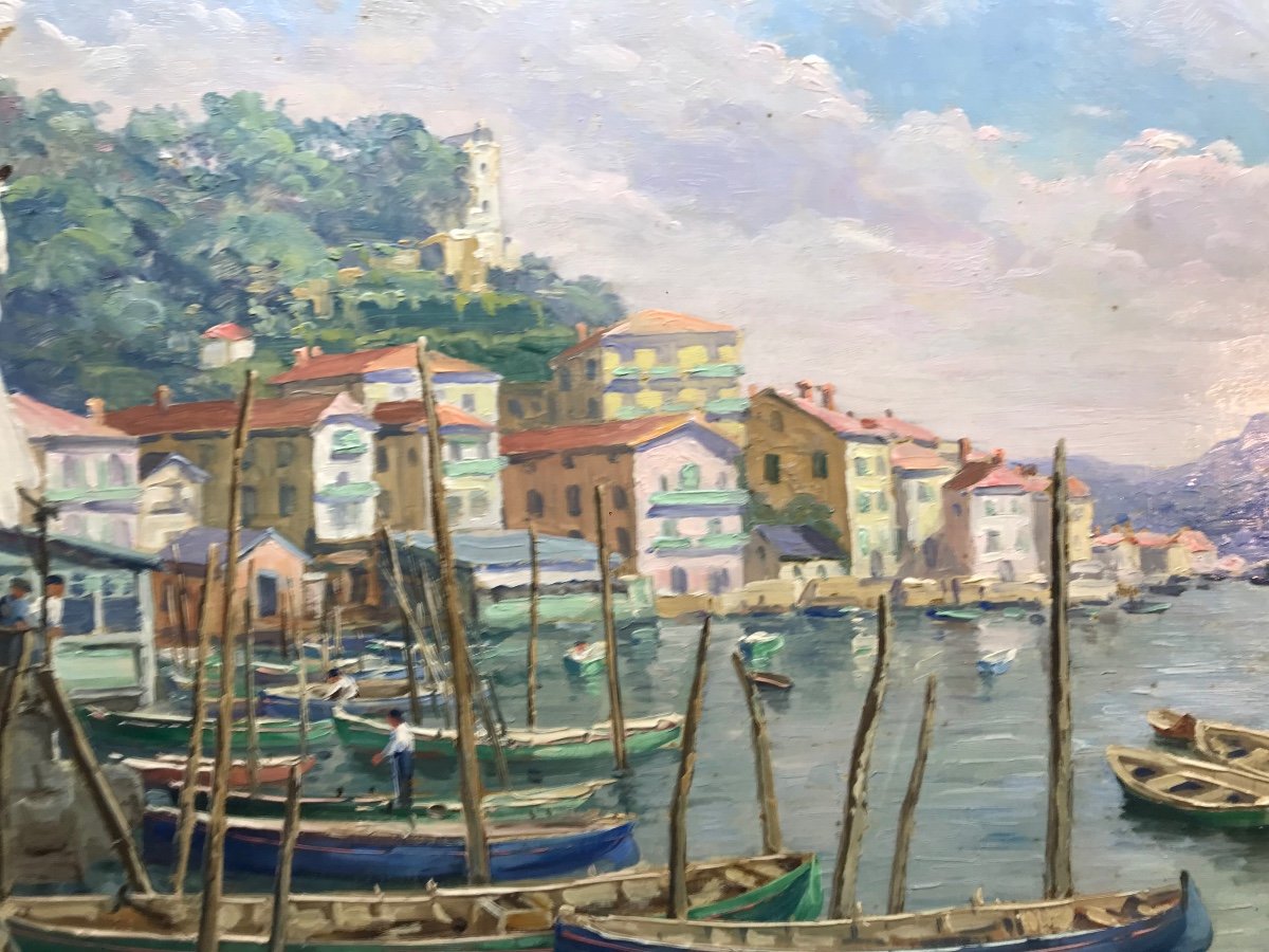 Port De Pasaia Pasajes Pays Basque  Sud Huile Sur Panneau d'Alphonse Milcent-photo-3