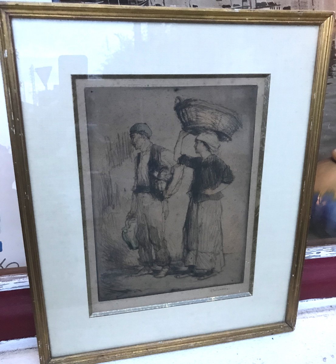 Engraving Peasants Basque Country Armand Coussens 1881/1935-photo-2