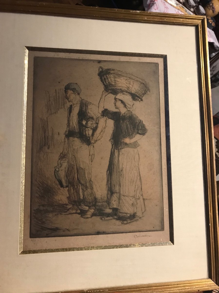 Engraving Peasants Basque Country Armand Coussens 1881/1935-photo-4
