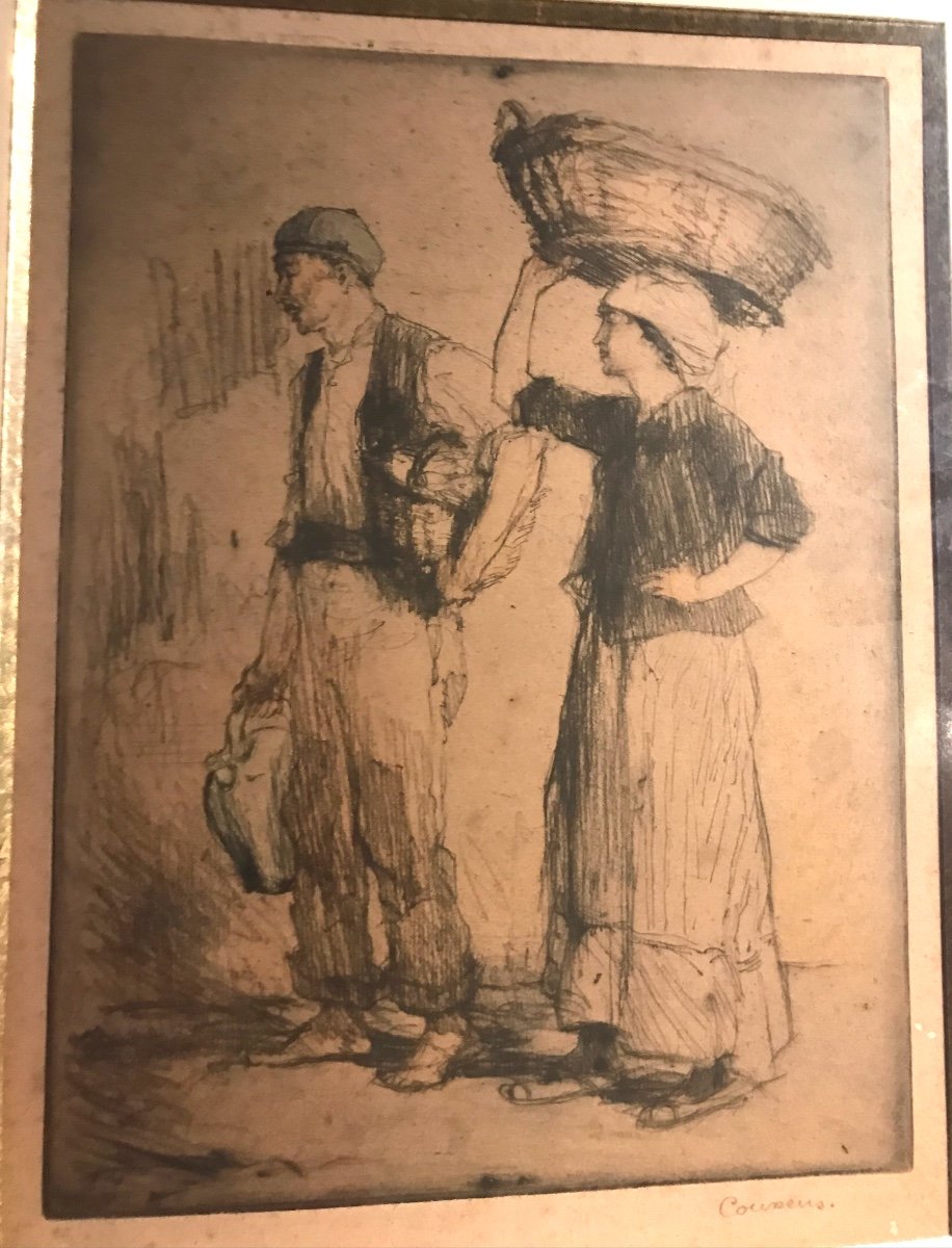 Engraving Peasants Basque Country Armand Coussens 1881/1935-photo-1