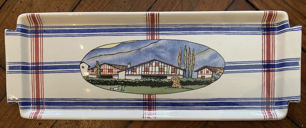 Sare Large Cake Dish 1930 Ramuntcho Service Jb Laffargue 43.5 Cm Basque Country Sarreguemines 