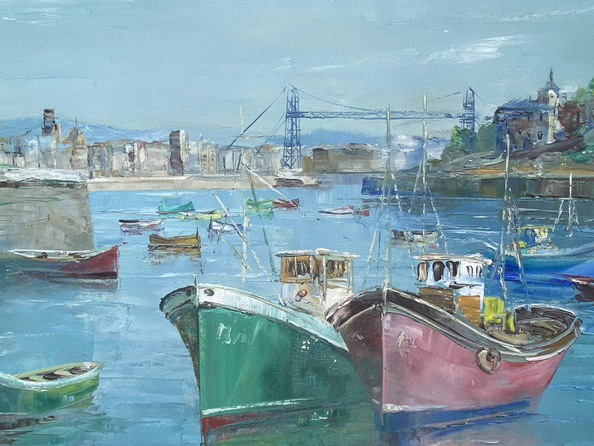 Hst Port Of Bilbao Southern Basque Country Gorbea Basque Painter 1960/70 Marine Bilbo-photo-1