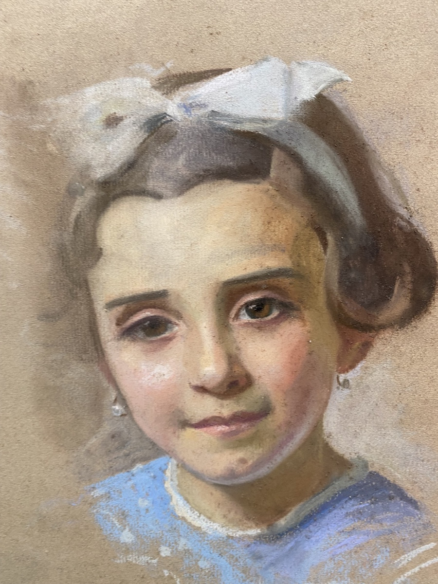 Pastel Helène Elizaga Pays Basque 1930/40 Portrait Enfant Femme d'Henri De La Tourasse