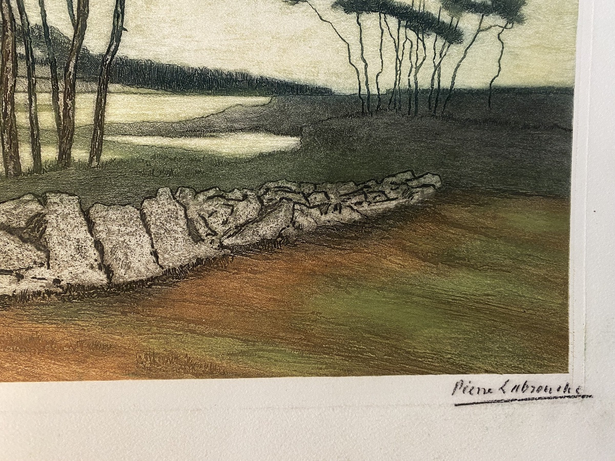 Gravure Peintre Ciboure Pays Basque Pierre Labrouche (1876/1956) Pins Landes Adour -photo-2