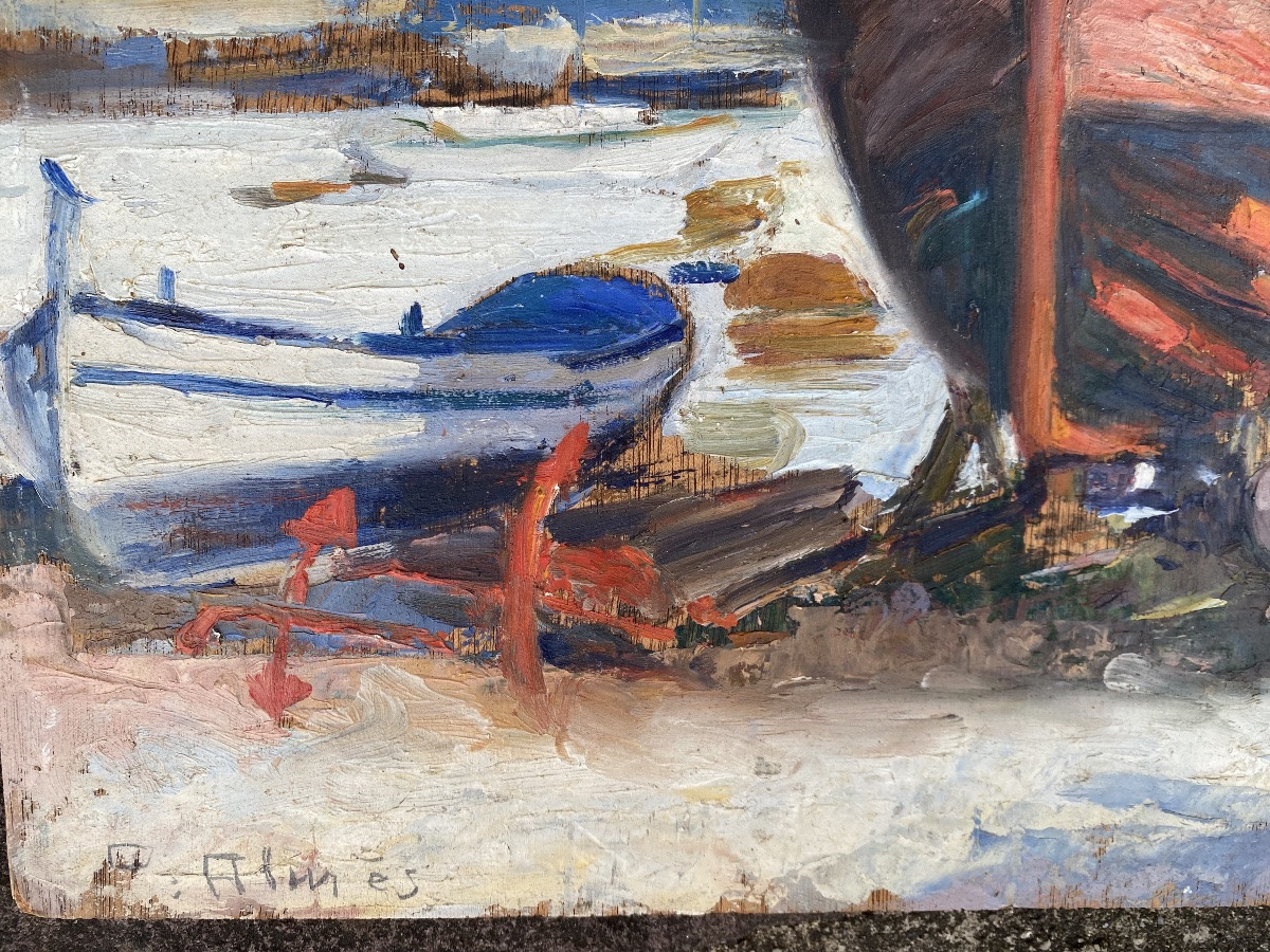 Huile Sur Panneau Pierre Almes (1880/1944) Peintre De Ciboure Pays Basque Port -photo-3