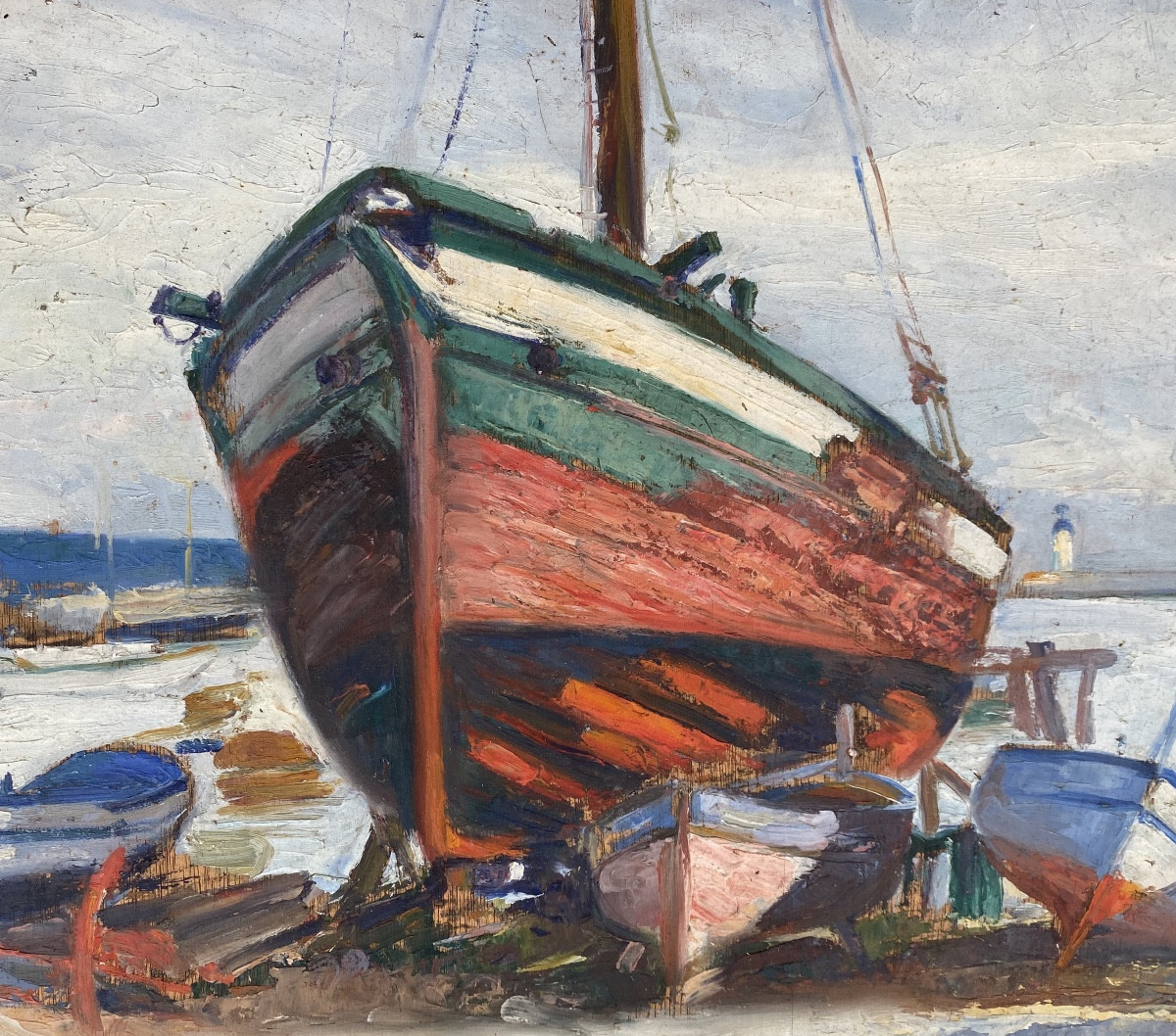 Huile Sur Panneau Pierre Almes (1880/1944) Peintre De Ciboure Pays Basque Port -photo-1