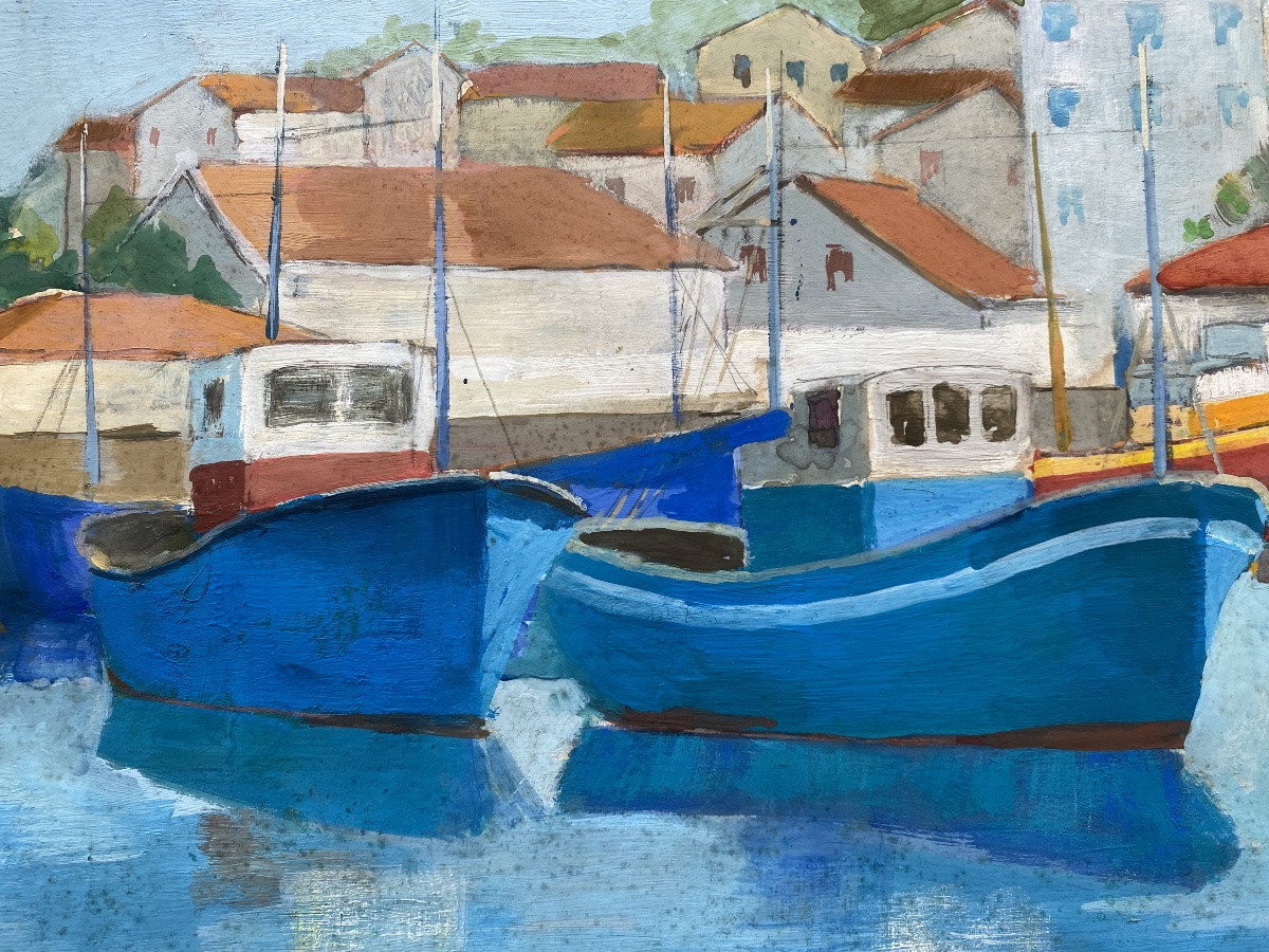 Gouache Jean Faure Basque Country Ciboure St Jean De Luz Fishing Port-photo-2