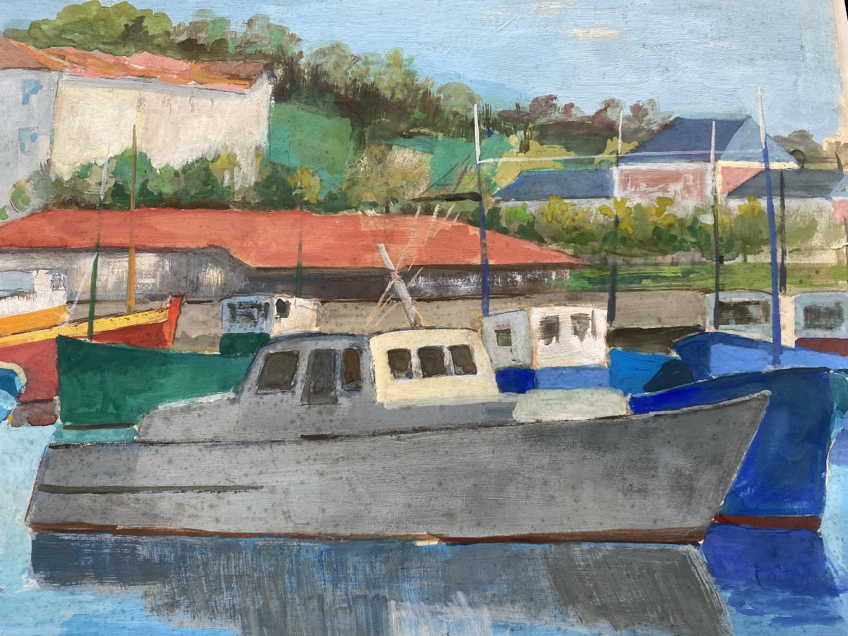 Gouache Jean Faure Basque Country Ciboure St Jean De Luz Fishing Port-photo-3