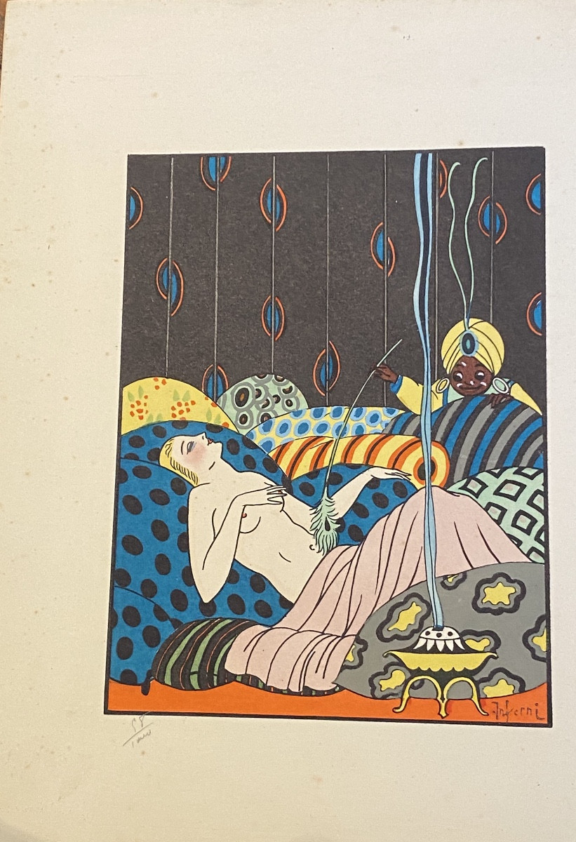 pochoir orientaliste 1920/30 Inferni erotica art deco 58/1000-photo-2