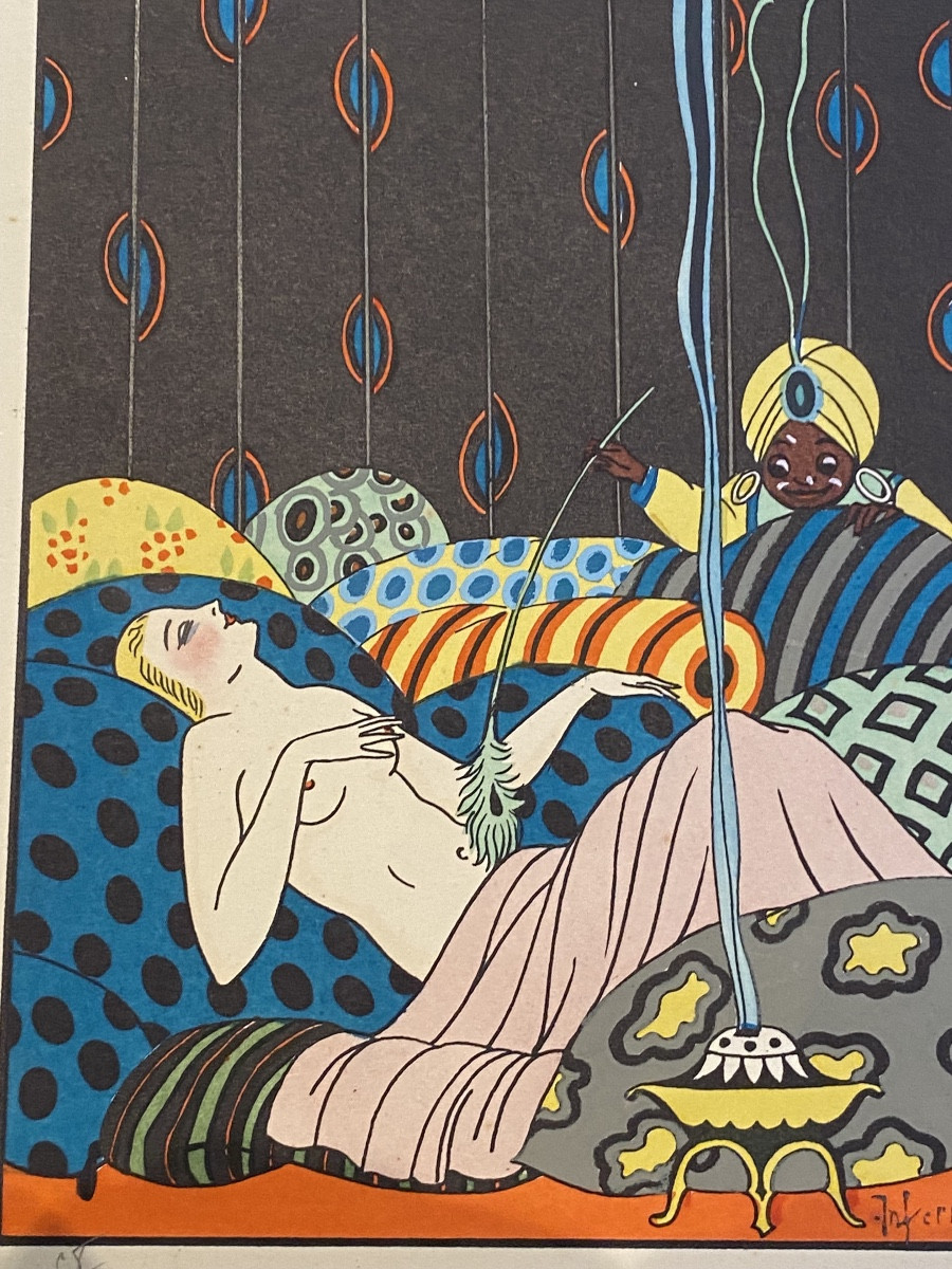 pochoir orientaliste 1920/30 Inferni erotica art deco 58/1000-photo-1