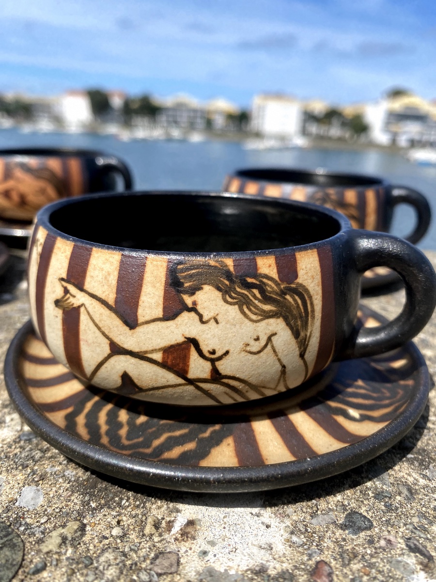 6 Art Deco Coffee Cups Ciboure Pottery Ve Neo Greek Basque Country 1920-photo-4