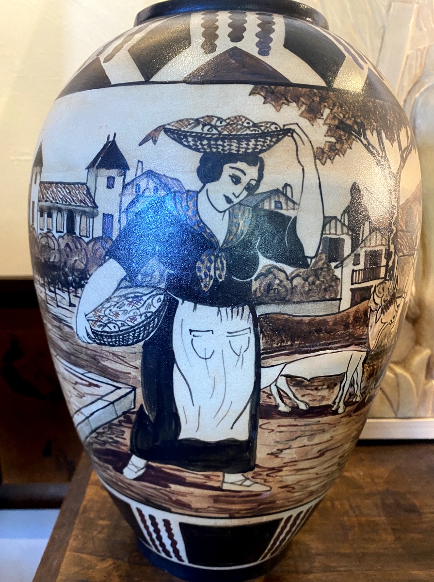 Vase 1930 Ciboure Pottery Fisherman St Jean De Luz Sardine Boat Basque Sandal Maker