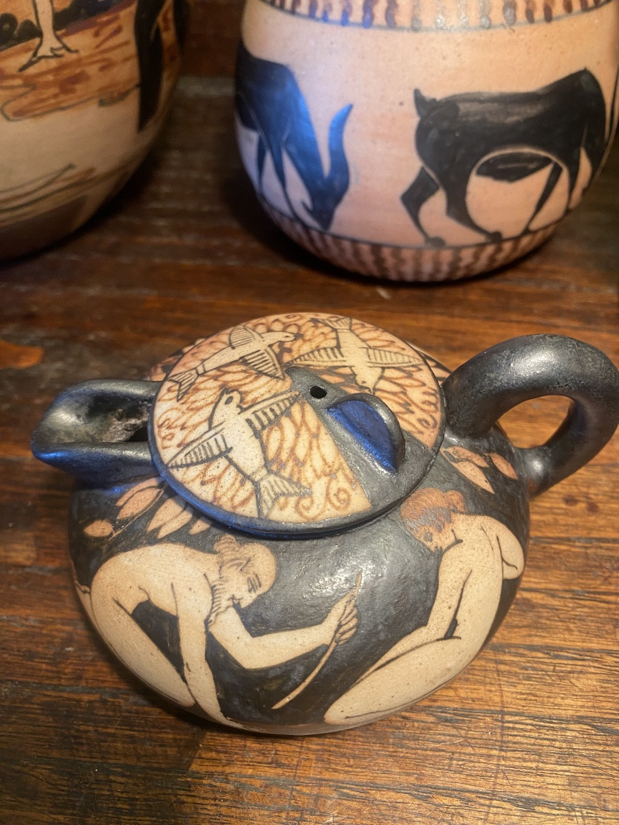 Neo Greek Ciboure Pottery Ve Vilotte Art Deco Satyr Creamer Basque Country 1920/25-photo-1