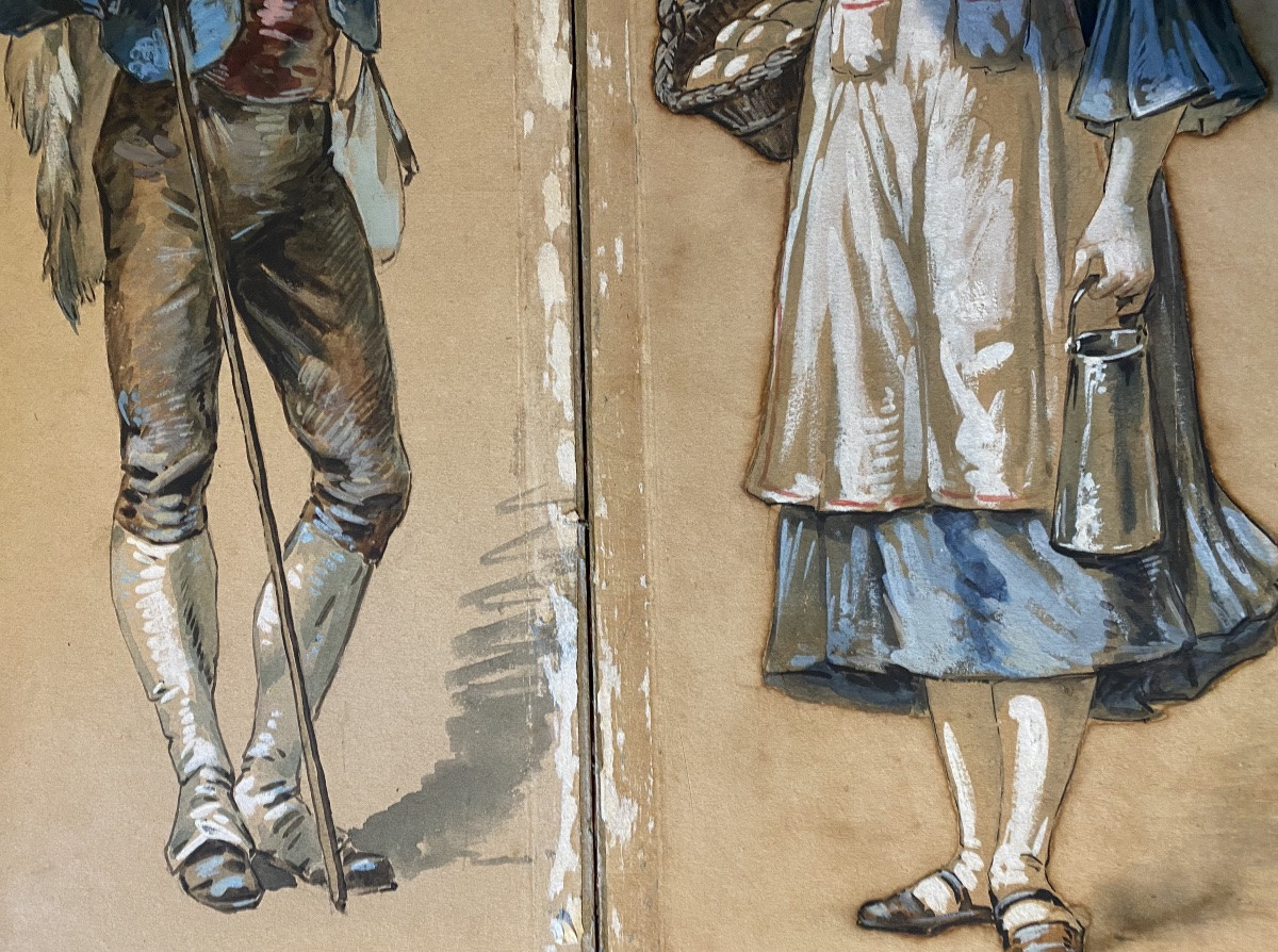paire de gouaches XIXeme Pays Basque Landes Pyrénées Bigorre art populaire chasseur paysan-photo-4