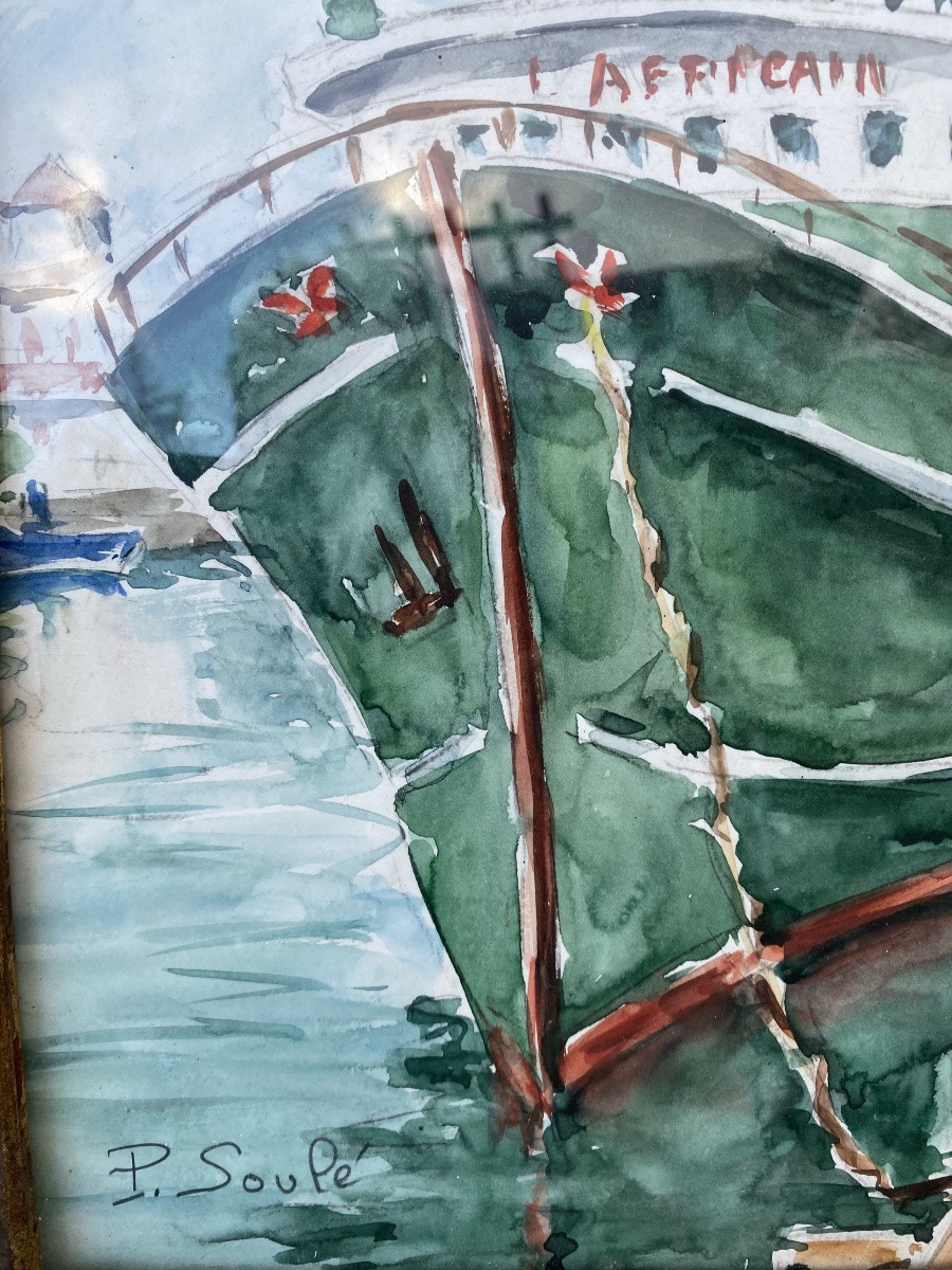 aquarelle Paule Soulé port de saint jean de luz pays basque ciboure pêcheur Dakar Africain -photo-3