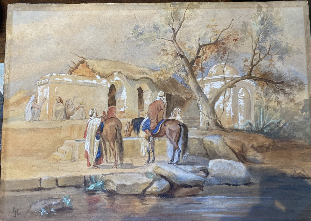 orientaliste gouache Maroc Algérie 1920/30 XXe attribuée Henri Godbarge peintre basque -photo-2