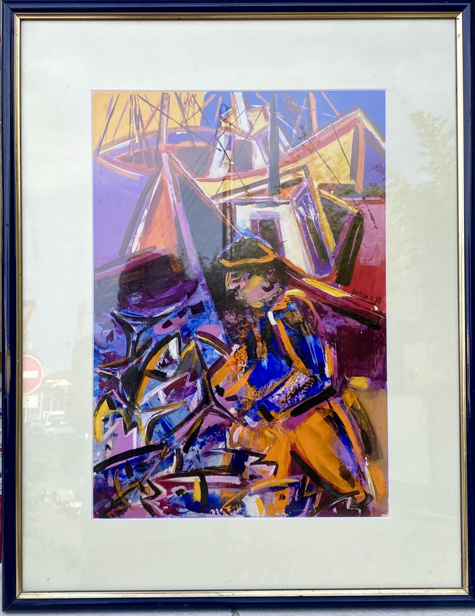 débarquement des thons port de St Jean de Luz pays basque Durran 1988 gouache art brut-photo-2