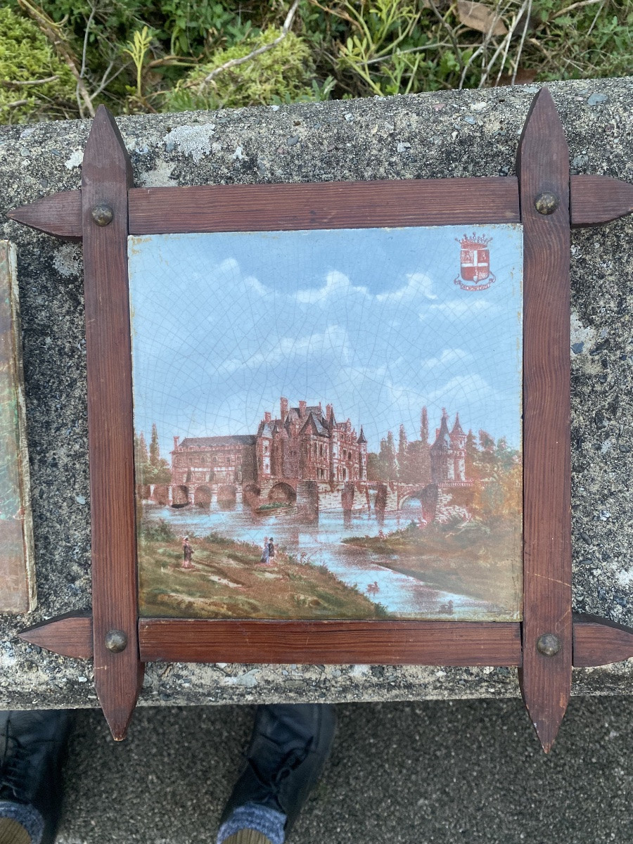 paire de carreaux céramique XVIIIeme châteaux de  la Loire Fontainebleau Chenonceaux 18eme-photo-2