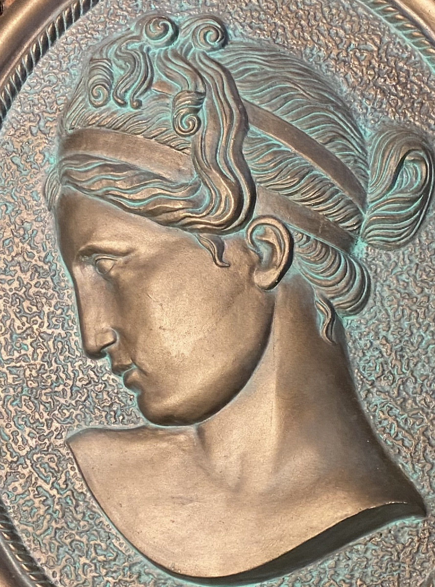 Metallic Plaster/bas-relief Art Deco Neo-classical 1920s/30s Head Of A Woman 41x33-photo-1