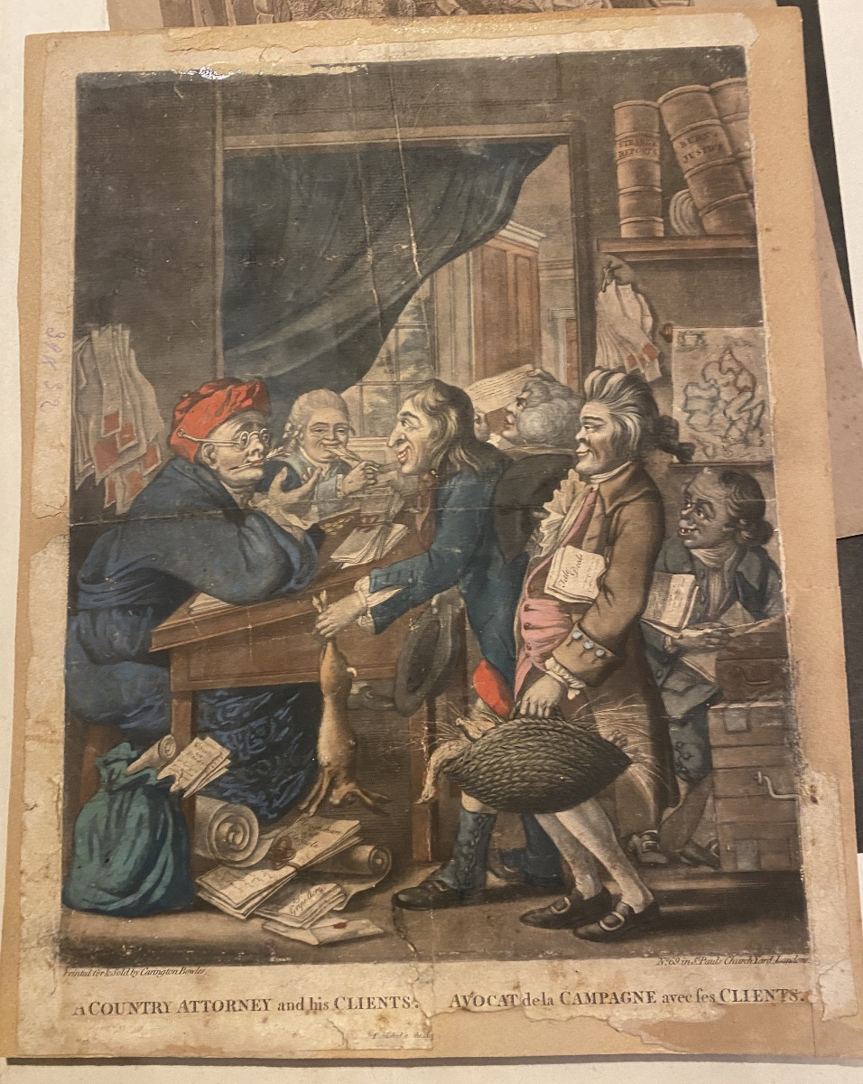 gravure XVIIIe Carington Bowles, N°69 1770–1785Londres a country attorney avocat de la campagne