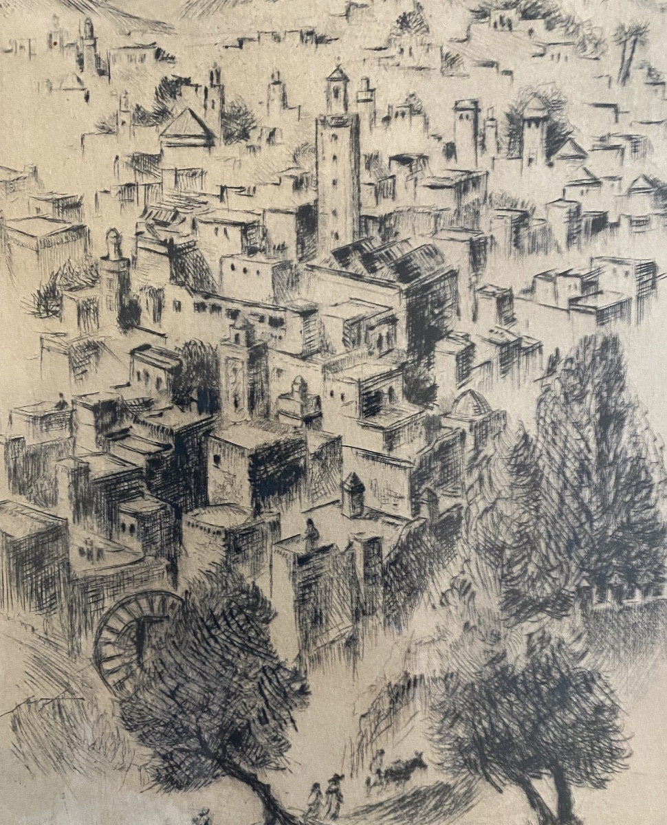 Edmond Vales (1918/2001) Gravure pointe sèche 2/50 Fes médina Maroc orientalisme-photo-1