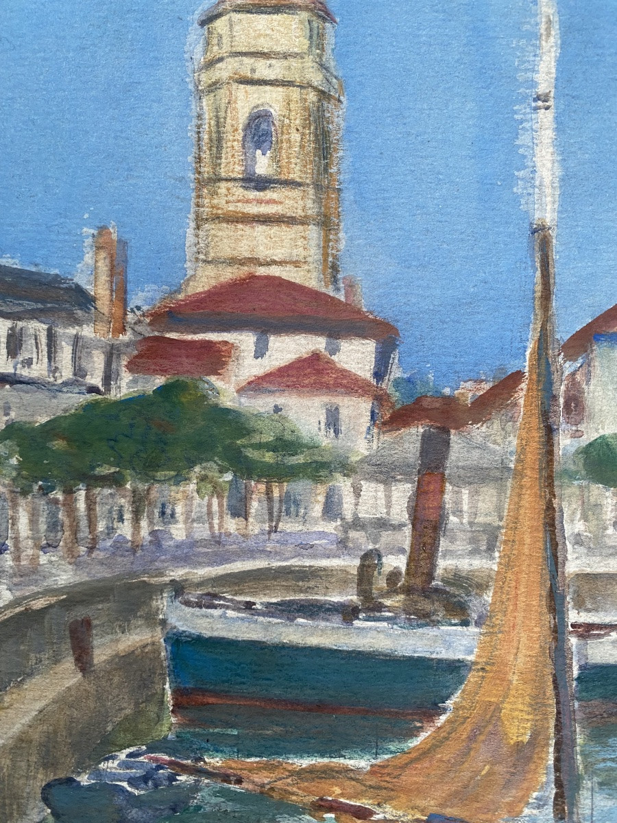 gouache port et place Louis XIV Saint Jean de Luz en Pays Basque Charles Aguerregaray-photo-2