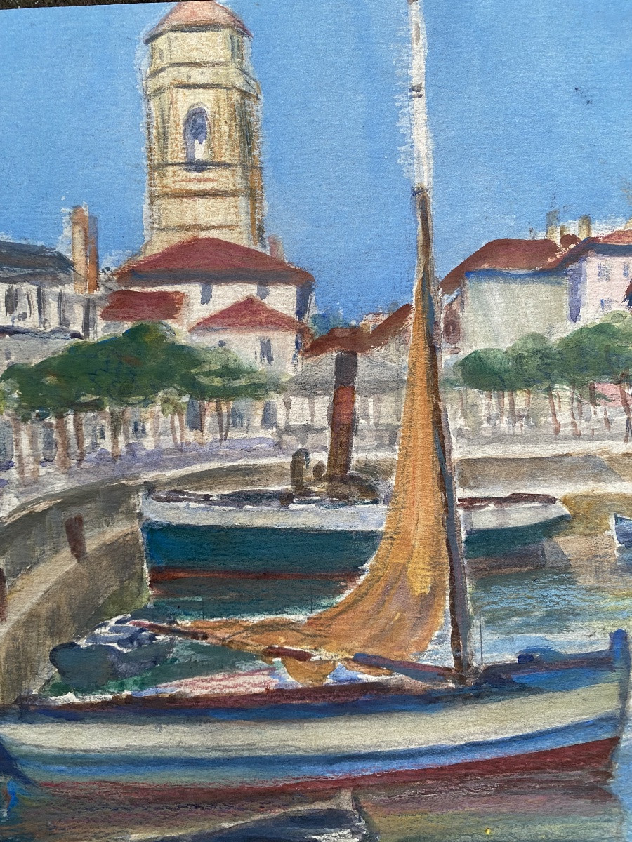 gouache port et place Louis XIV Saint Jean de Luz en Pays Basque Charles Aguerregaray-photo-1