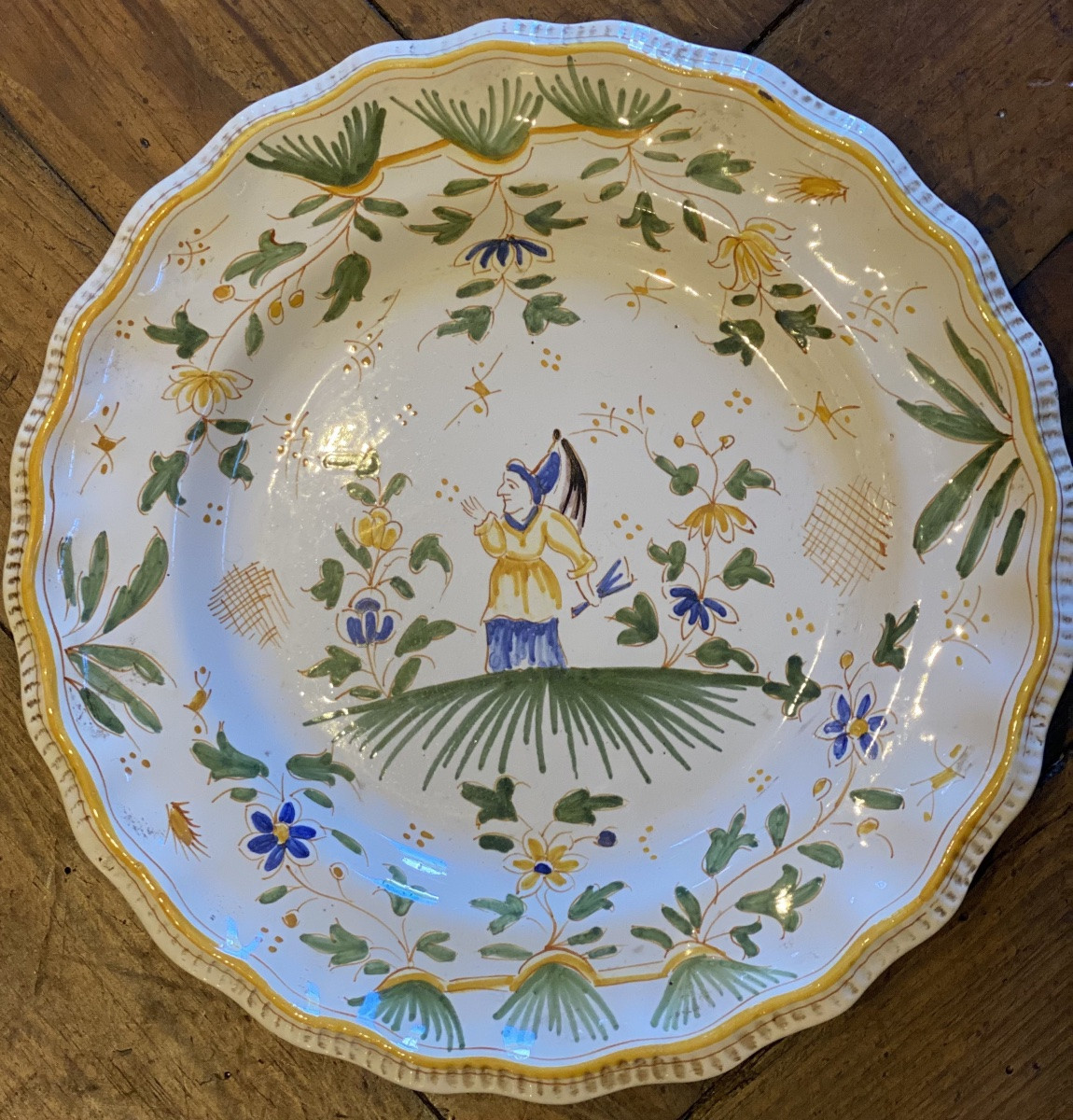Four 18th-century Polychrome Plates From The Moustiers-en-provence Pottery, Monogrammed Signature-photo-1