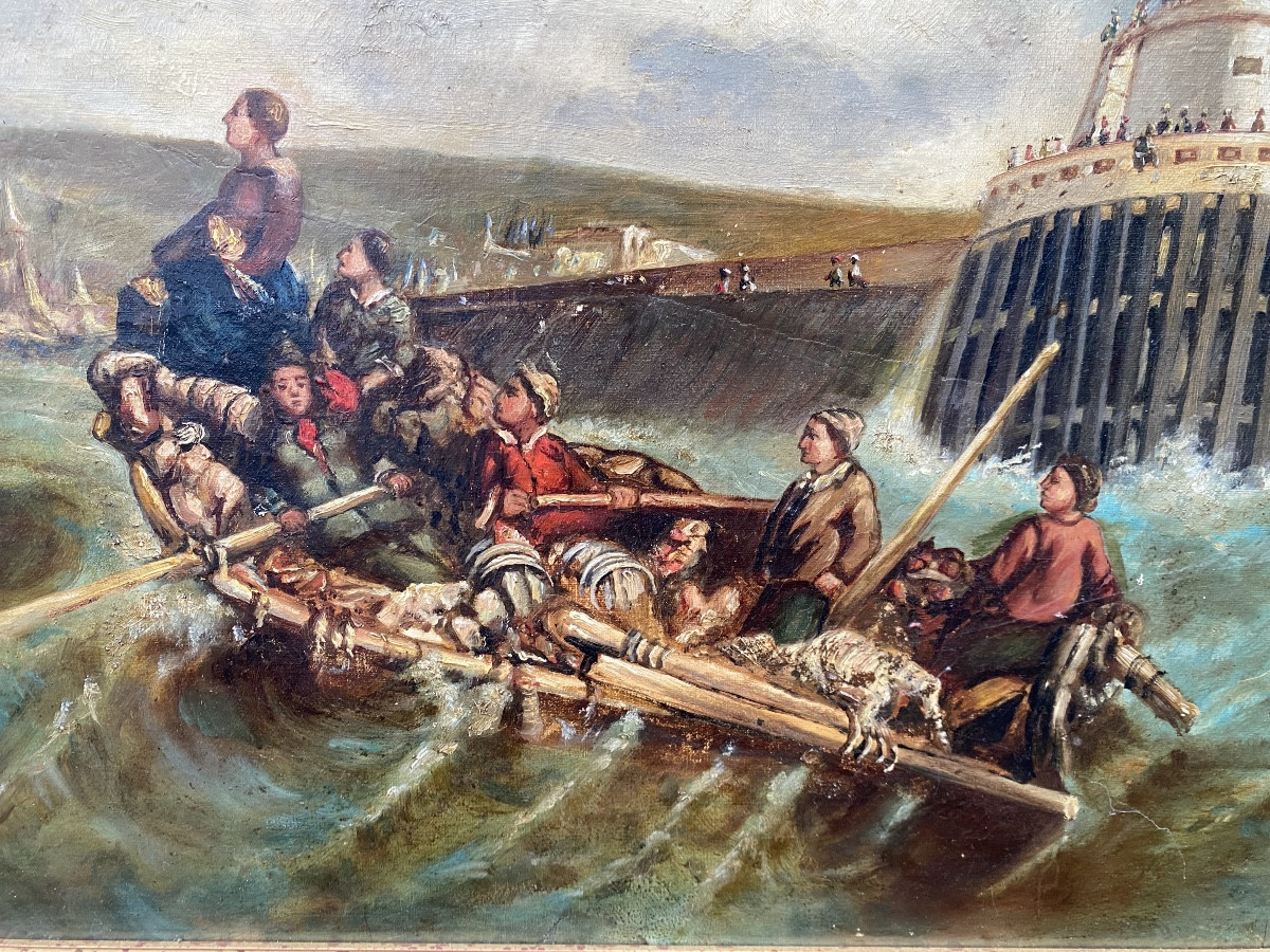 HST XIXe Entrée dans le port de Bologne copie ancienne Eugene Isabey cadre ancien-photo-2