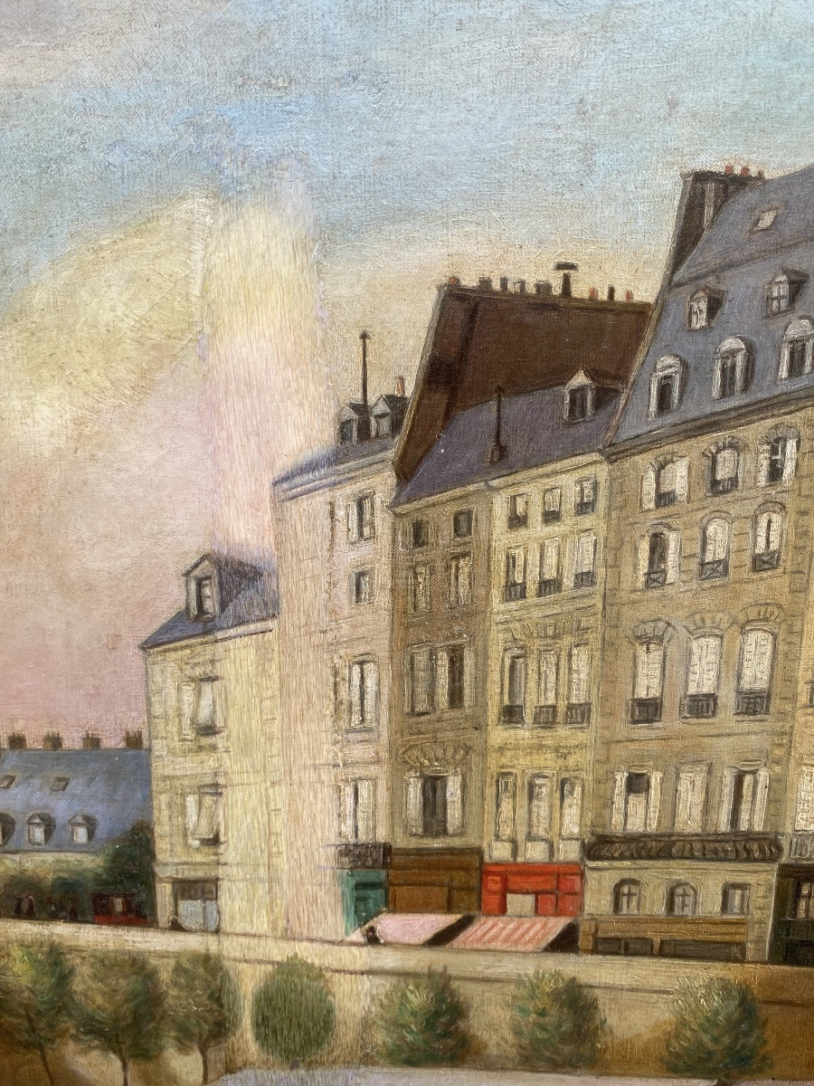 Hst Paris 19th Century Pont Neuf Framed Antique Frame The Seine Small Trades Henri IV -photo-2