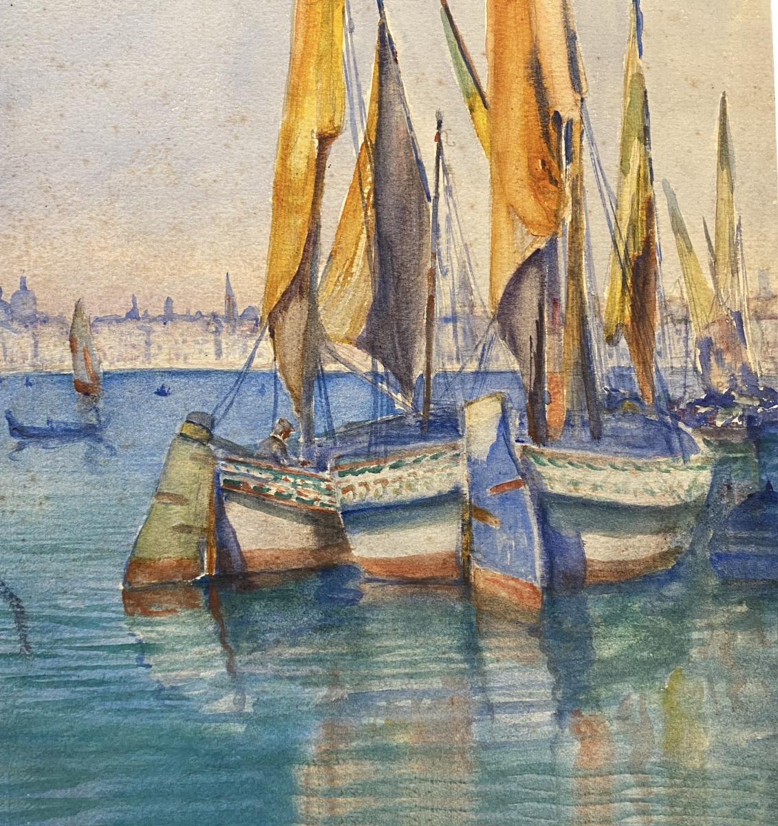 Orientalist Watercolor, 20th Century, Venice (venice), Attributed To Ch. Aguerregaray - Port 