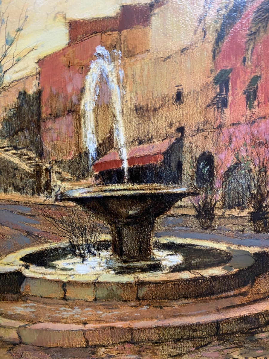huile sur papier peintre de Ciboure en pays basque Dante Antonini fontaine Provence Italie -photo-1