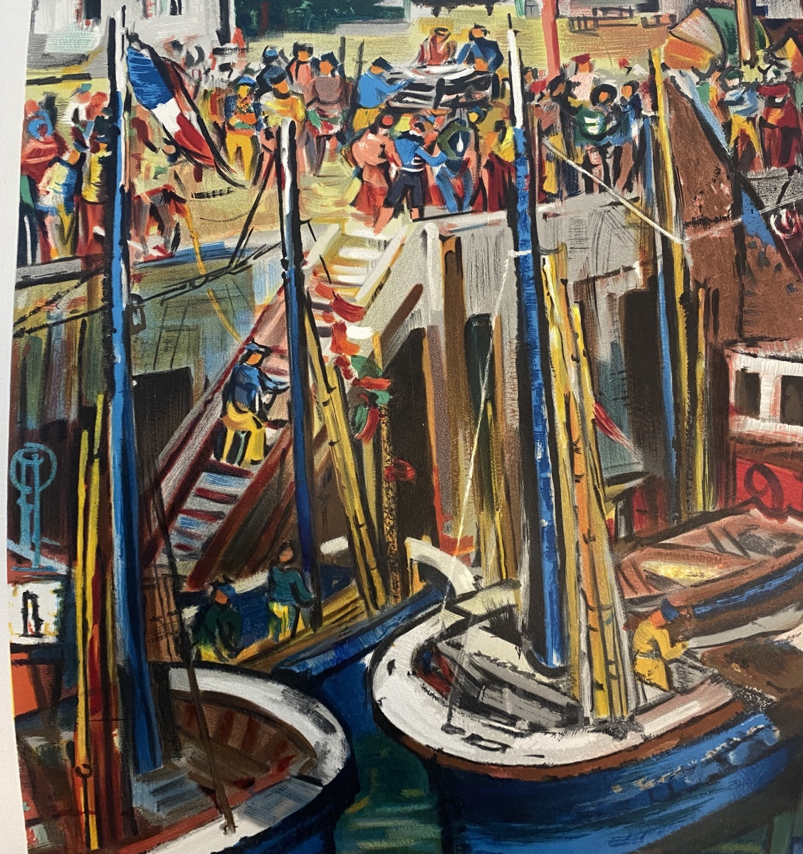 lithographie de Rodolphe Caillaux port de Saint Jean de luz retour de pêche pays basque-photo-1