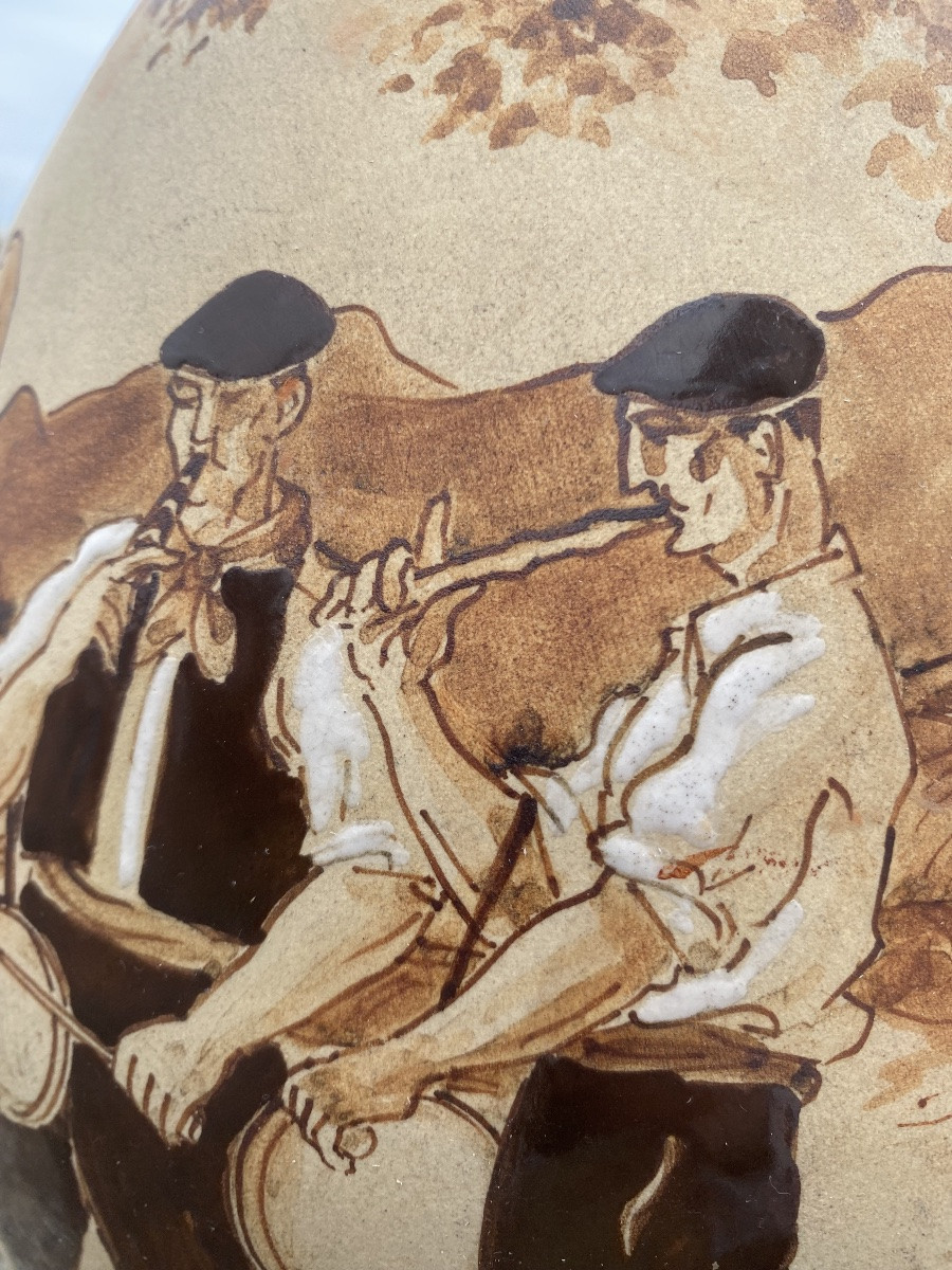 Vase bursiforme peint et émaillé Poterie de Ciboure RF Le Coronne fandango danses basques-photo-2