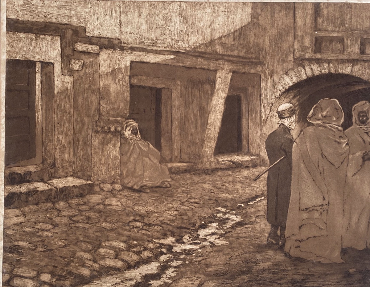Engraving Print By The Basque Painter P. Labrouche Morocco 12/15 Meknes Orientalist-photo-1