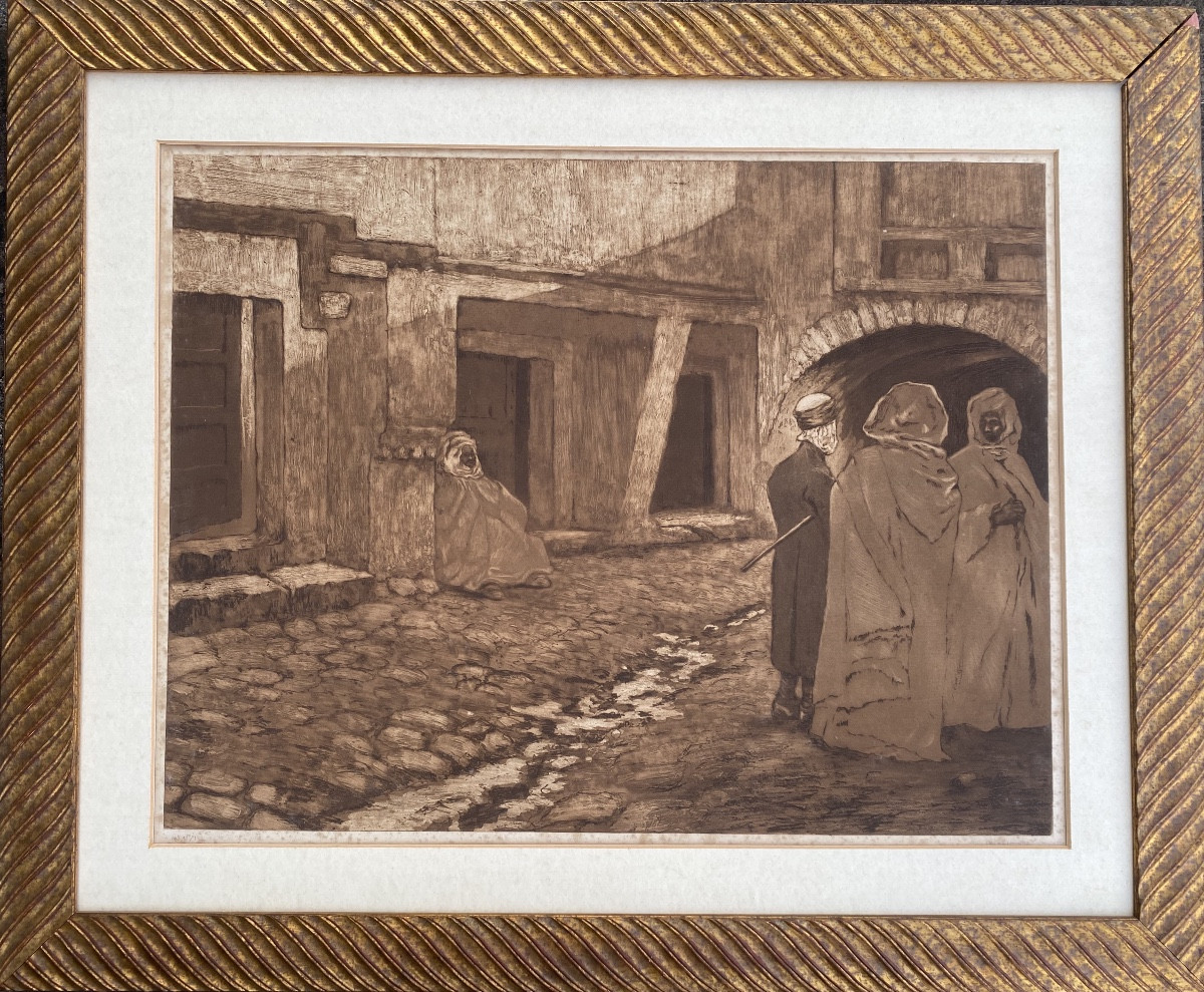 Engraving Print By The Basque Painter P. Labrouche Morocco 12/15 Meknes Orientalist