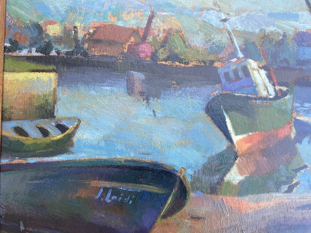huile sur panneau port du pays basque sud hegoalde Loidi pêcheurs basques-photo-1