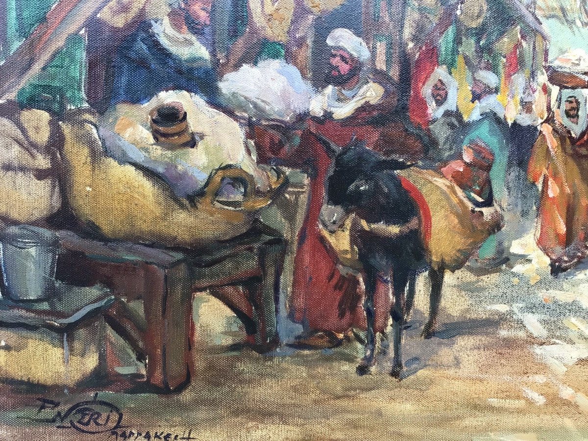 Hst Souk De Marrakech Paul Neri (1910/1965) Moroccan Orientalist-photo-2