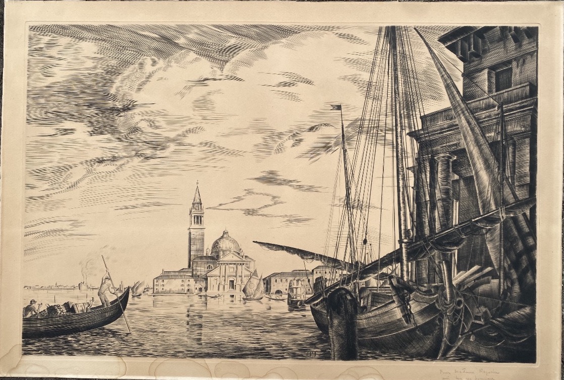 Venice (venezia) Engraving, Print By Cp Jasca, Gondolier, Late 19th–early 20th Century, Italy