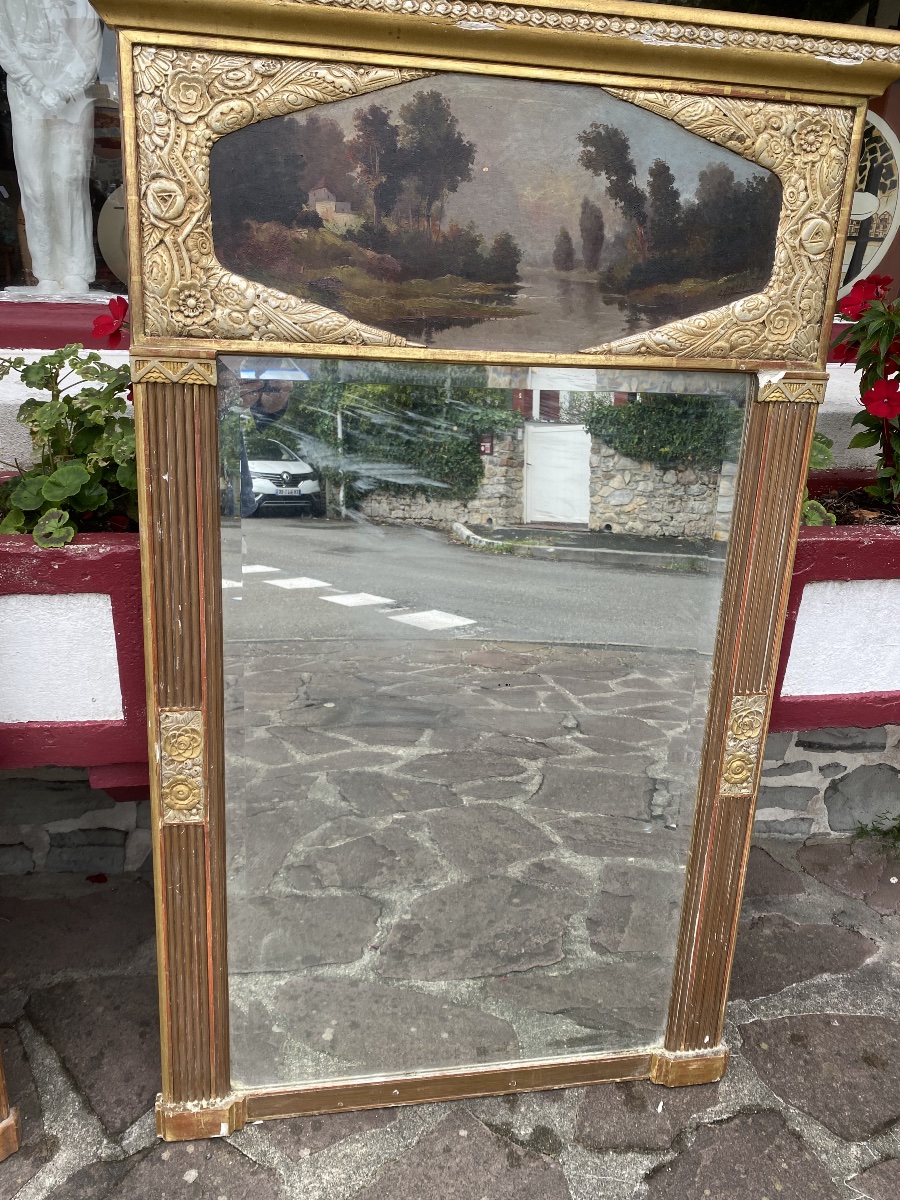 Art Nouveau Mirrored Trumeau With Oil On Wood, 19th Century - Hotel Victoria - Saint-jean-de-luz - Basque Country