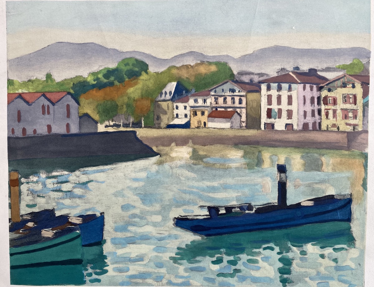 Port Of Saint-jean-de-luz And Ciboure In The Basque Country; Albert Marquet, Lithograph, 1920–1930; Fish Auction At Quai Ravel
